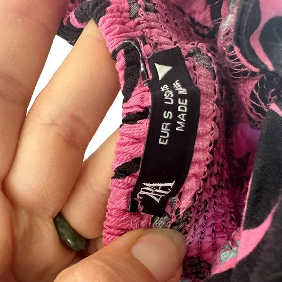 Zara Pink Black Floral Poplin Spaghetti Strap Midi Dress Small - Picture 6 of 9